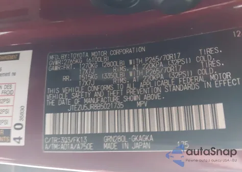 2011 Toyota 4Runner Sr5 V6 из США, поврежденный, VIN JTEZU5JR8B5021735